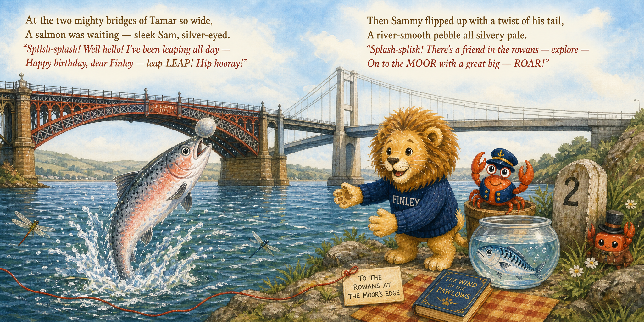 Spread 5: Sammy Salmon & the Two Tamar Bridges